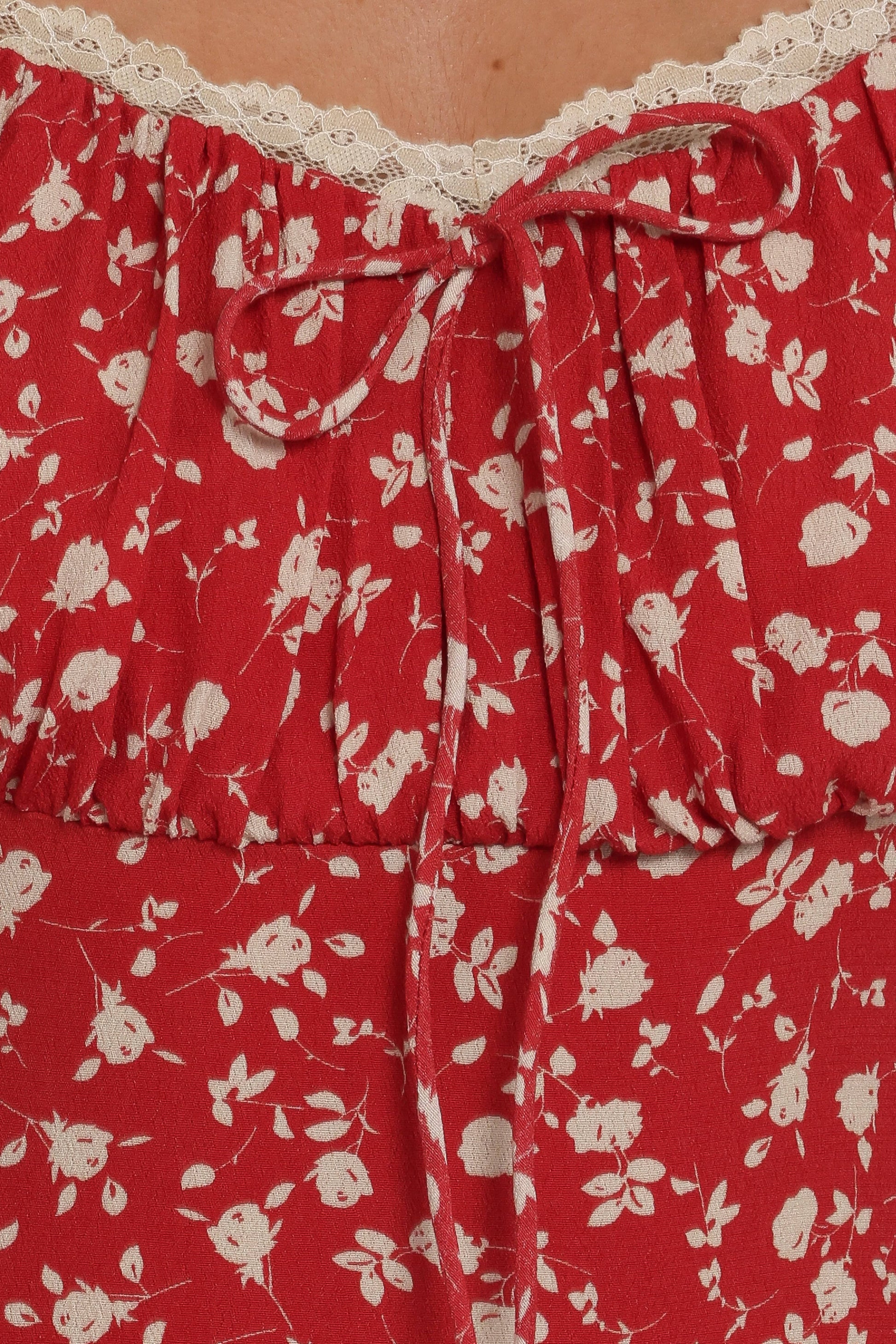 Francine Lace Midi Dress - Red Floral