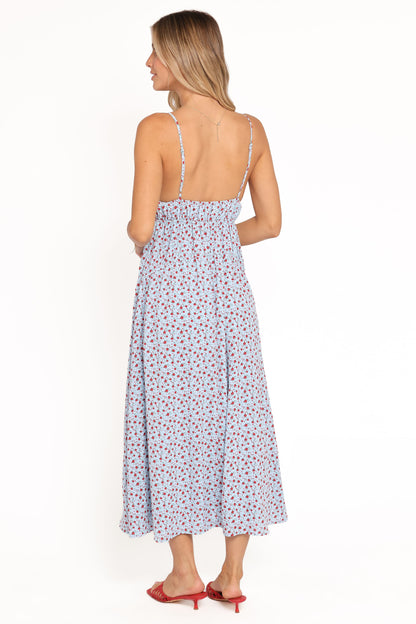 Freesia Midi Dress - Blue Red Floral