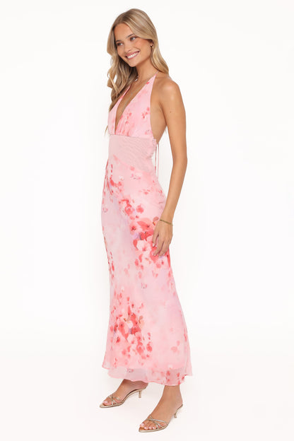 Gwyneth Halterneck Maxi Dress - Pink Floral