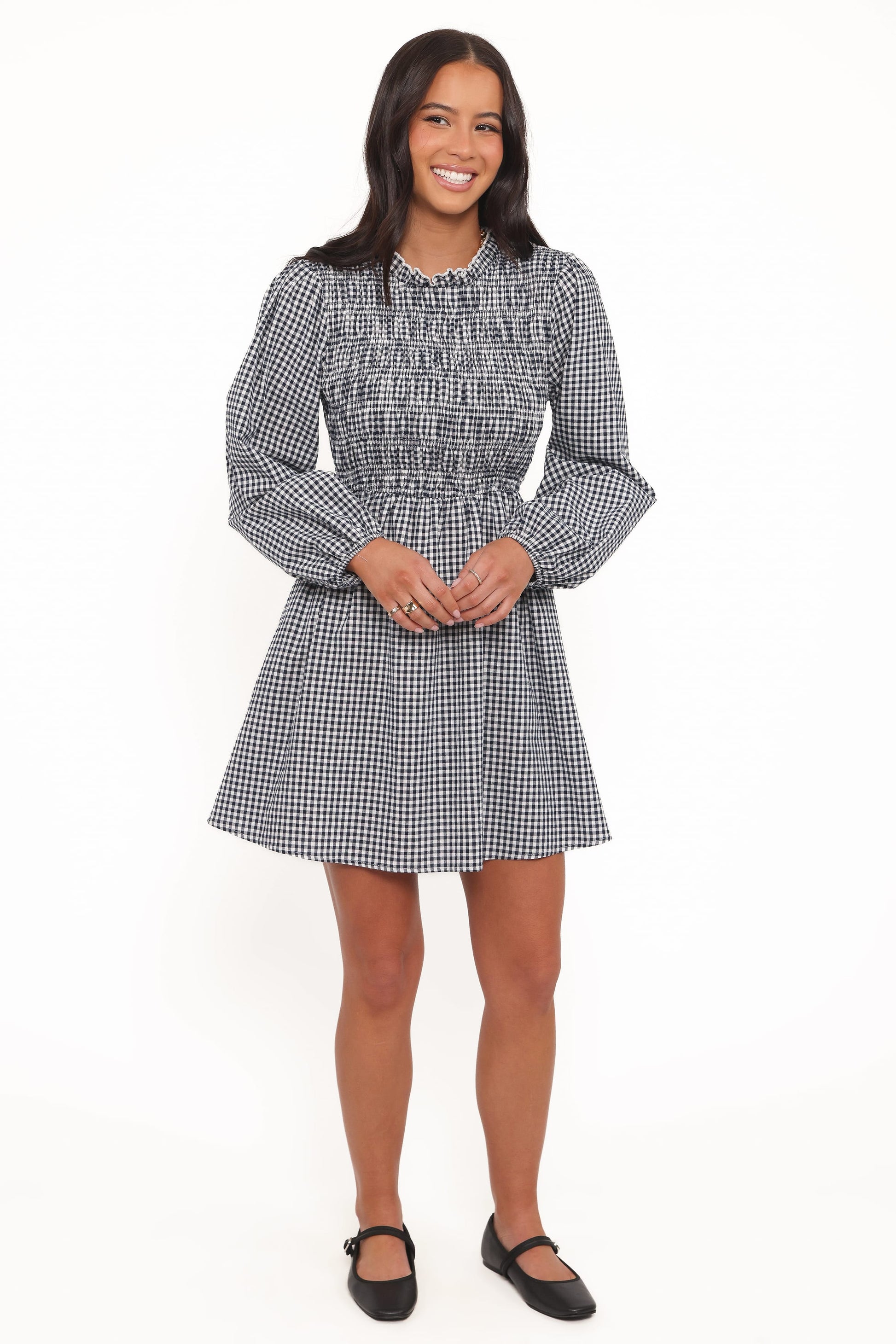 Jessen Long Sleeve Mini Dress - Navy Gingham