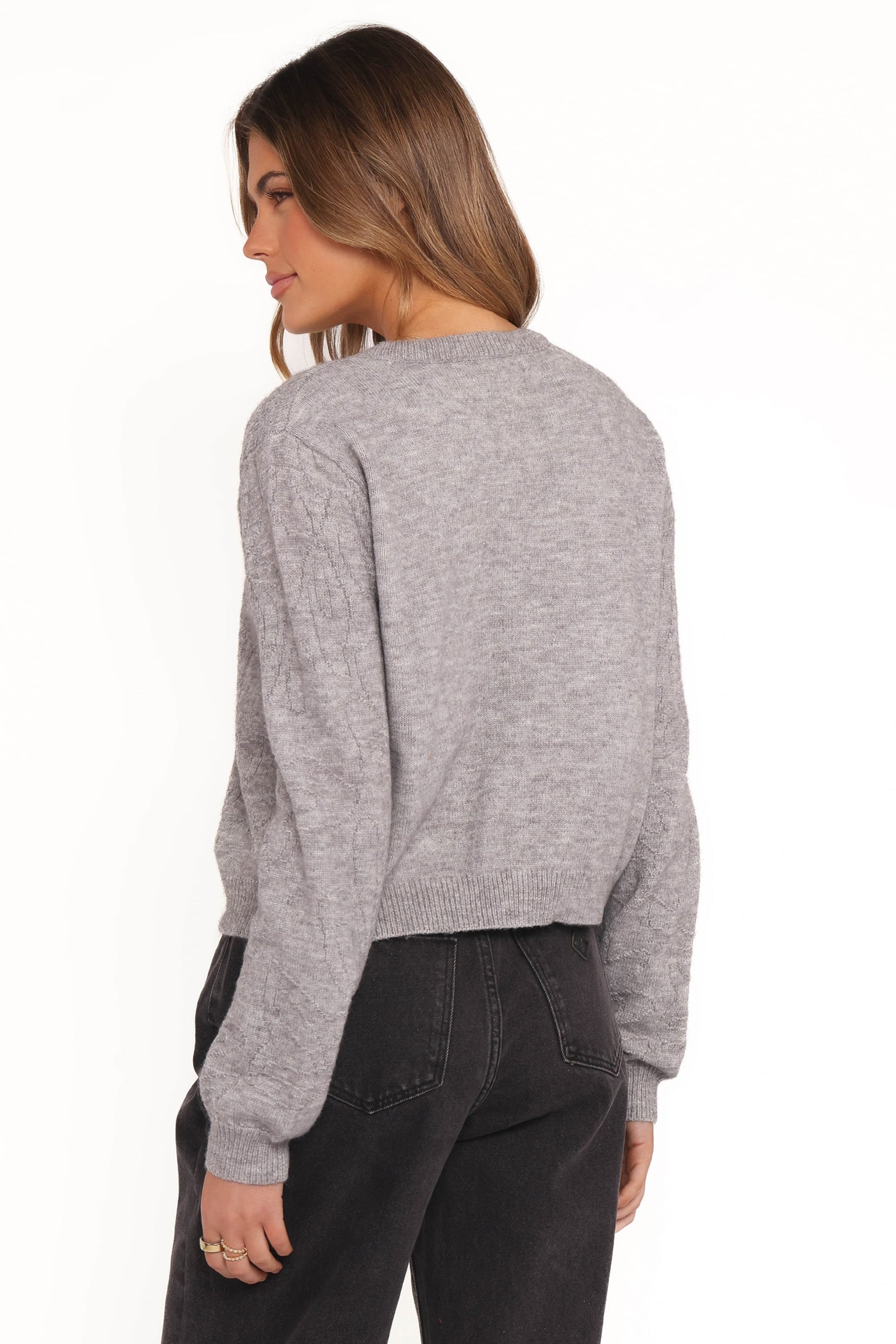 Fauna Tonal Floral Cardigan - Heather Grey
