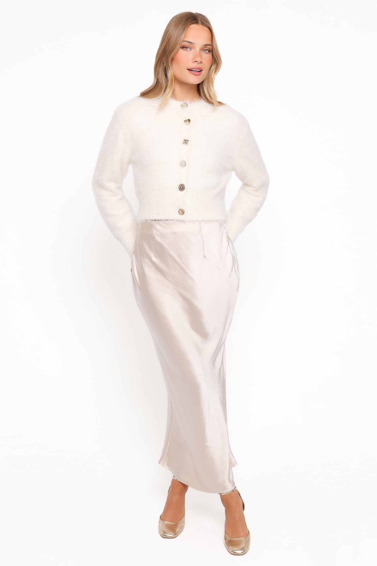 Jintie Vintage Button Cardigan - Cream
