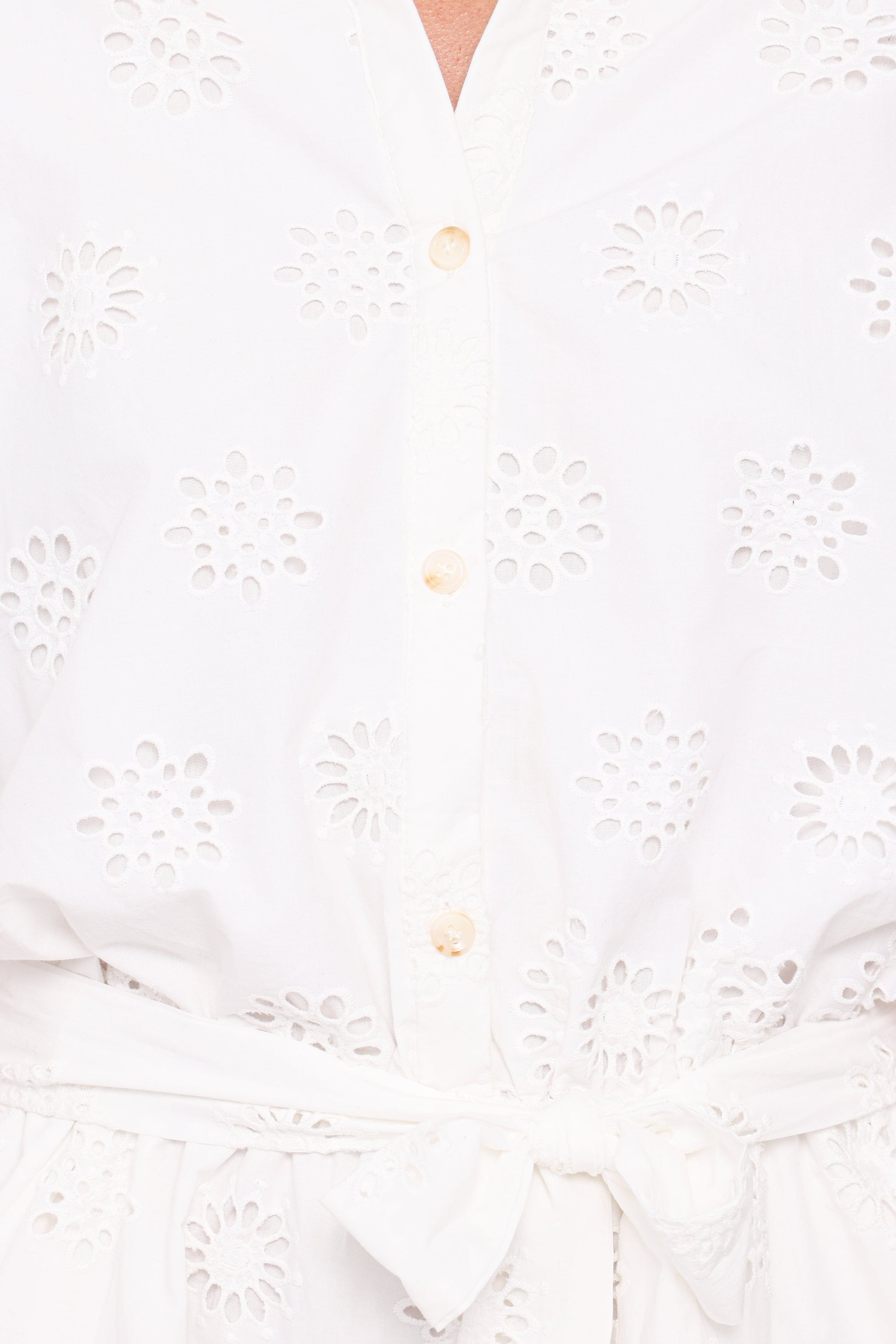 Jamie Tie Front Romper - White Broderie