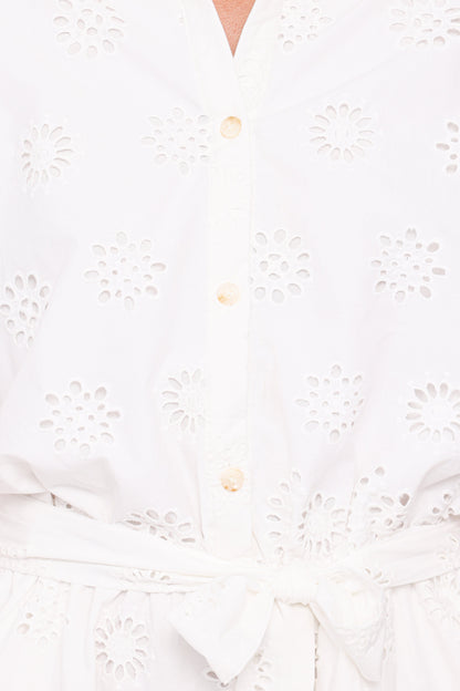 Jamie Tie Front Romper - White Broderie
