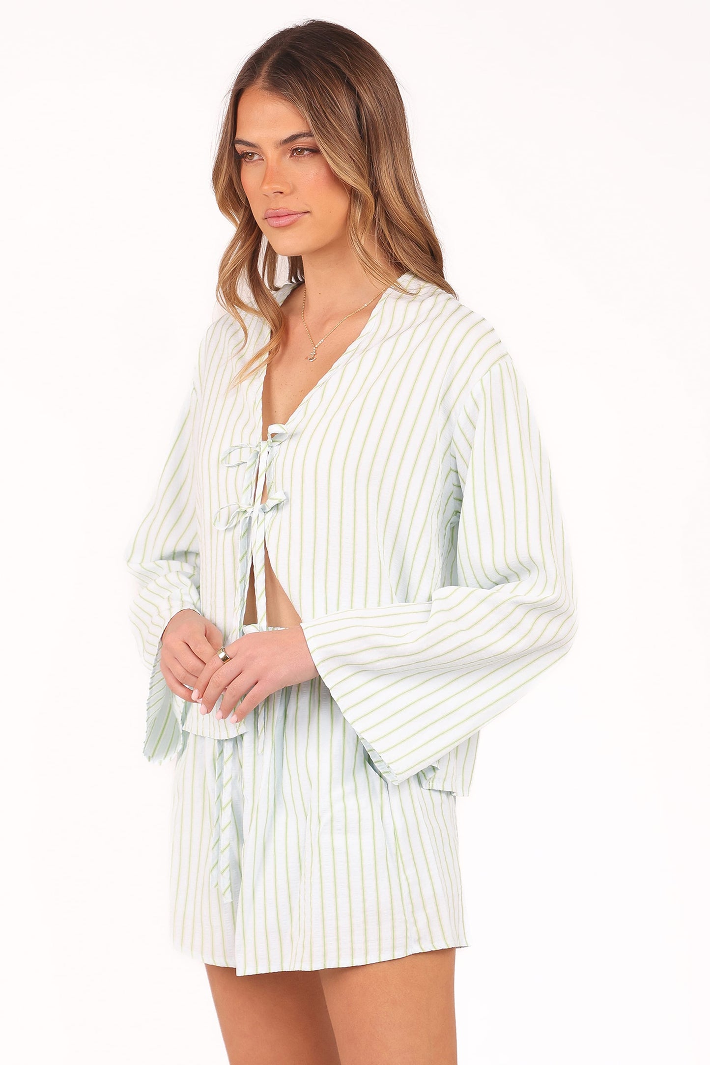Flynn Short Set - Green Blue Stripe