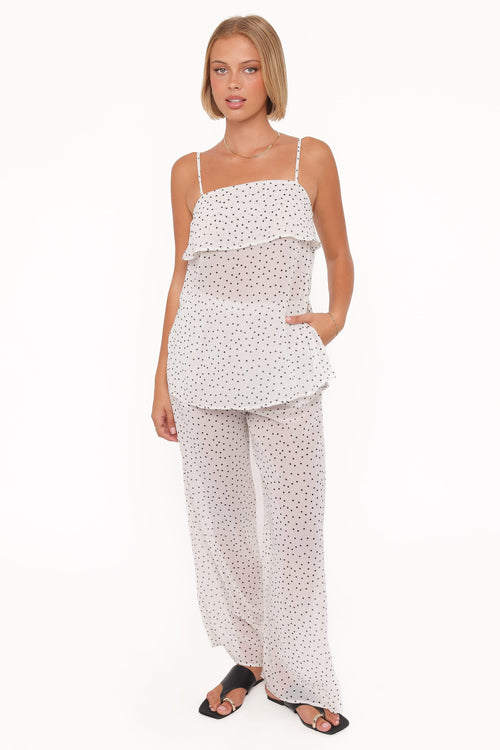 Hazel Pant Set - Cream Polka Dot