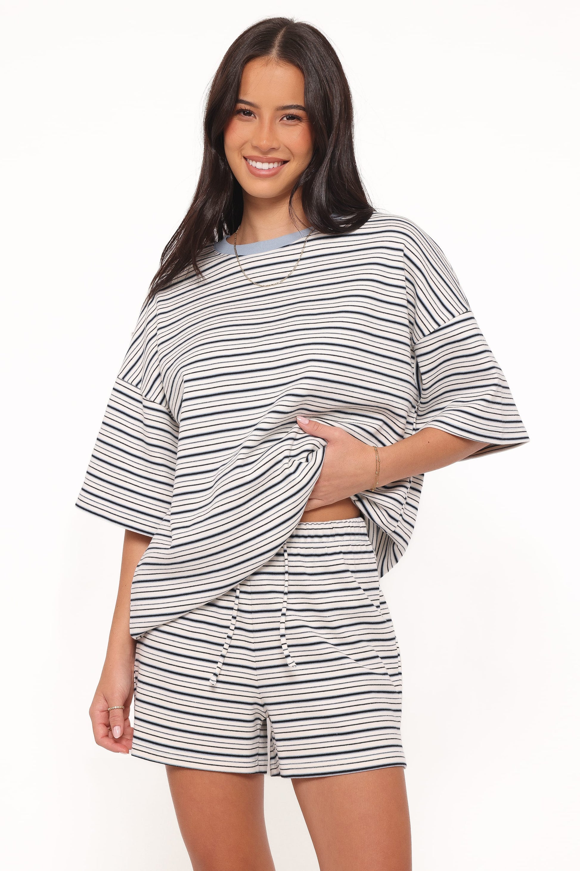Hellen Stripe Short Set - Blue/Cream Stripe