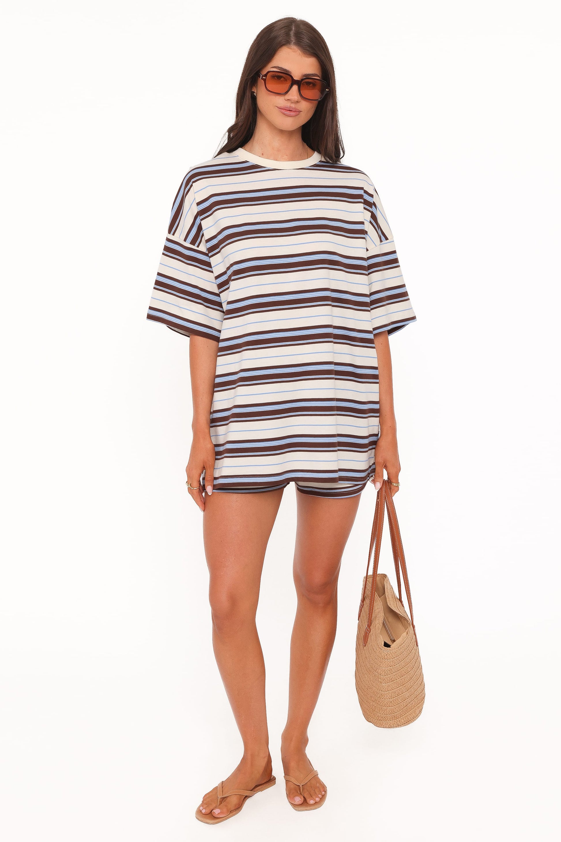 Hellen Stripe Short Set - Brown Multi Stripe