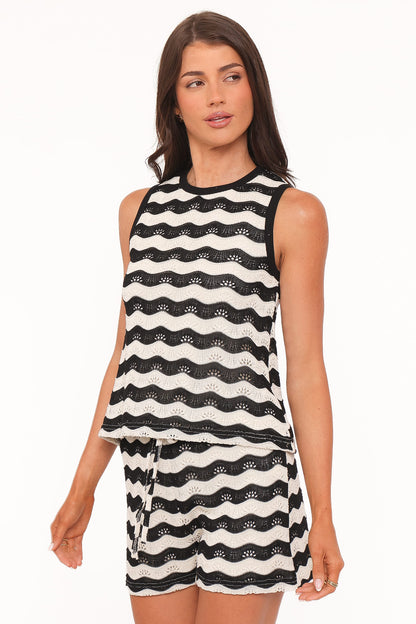 Iveta Knit Short Set - Black/Cream Stripe