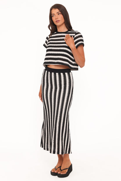 Jaden Knit Skirt Set - Black/White Stripe