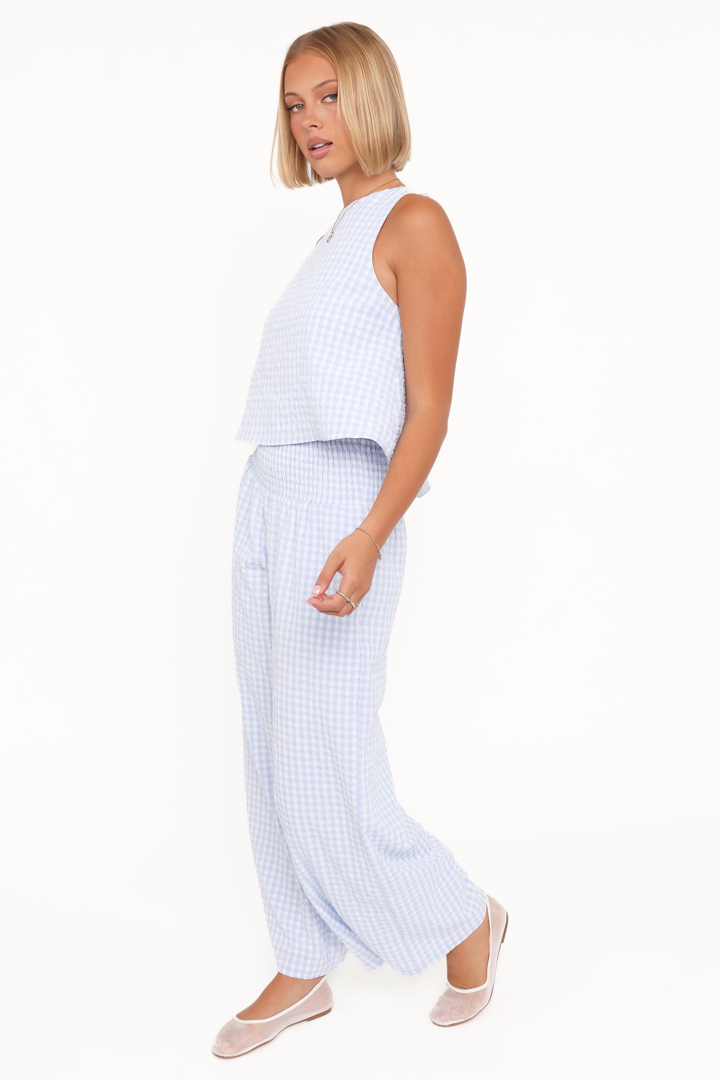 Jillian Smocked Pant Set - Blue Gingham