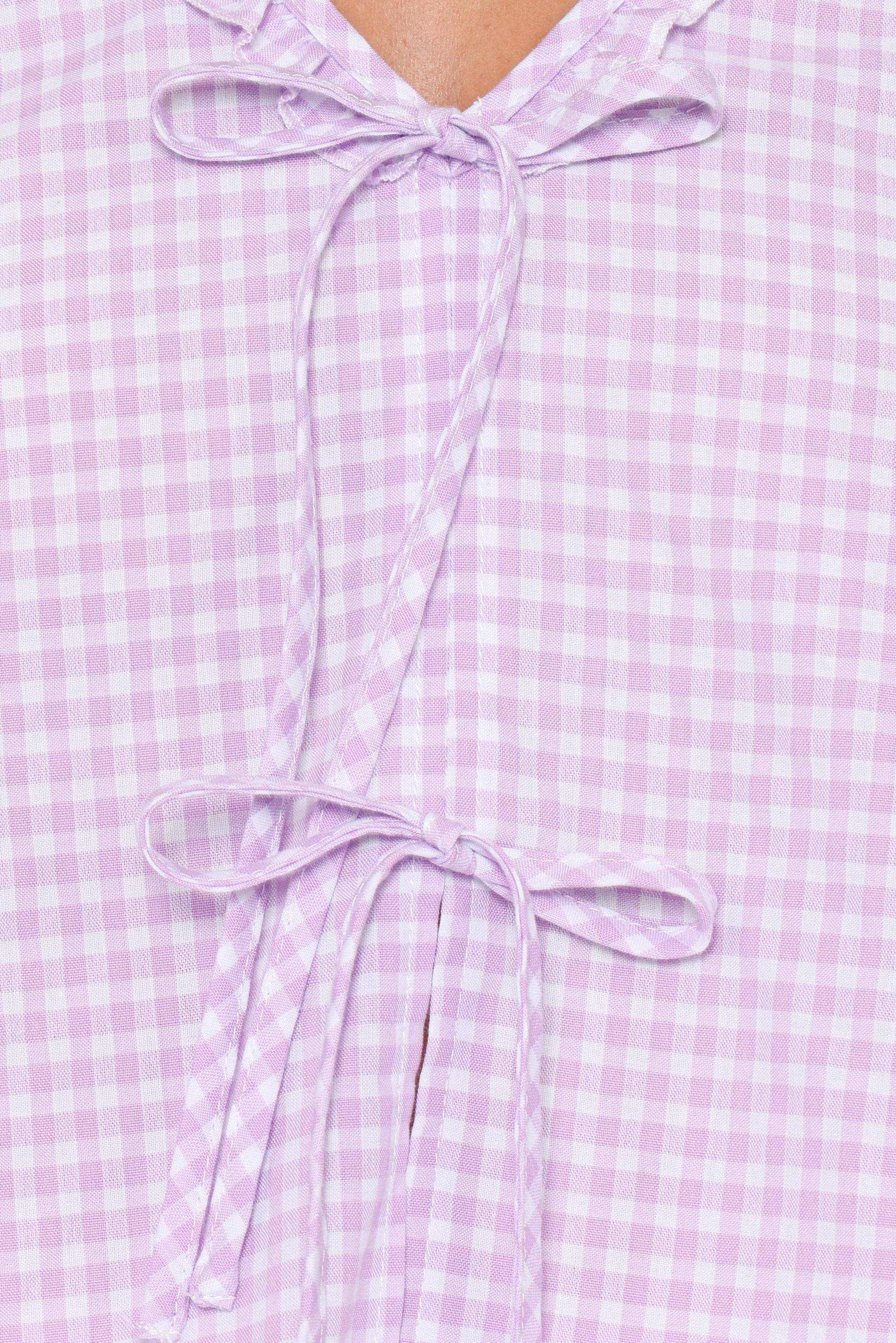 Fainche Front Tie Top - Lilac Gingham