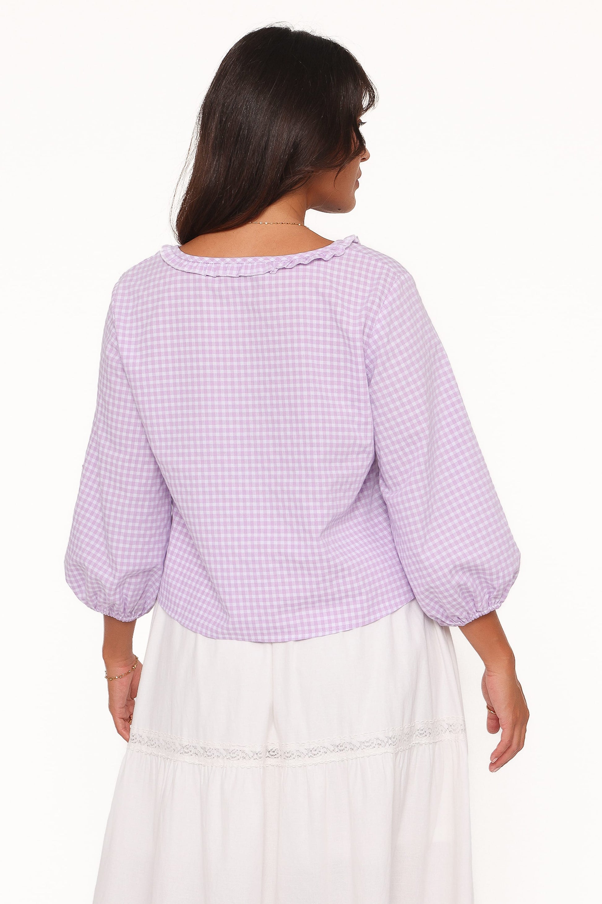 Fainche Front Tie Top - Lilac Gingham