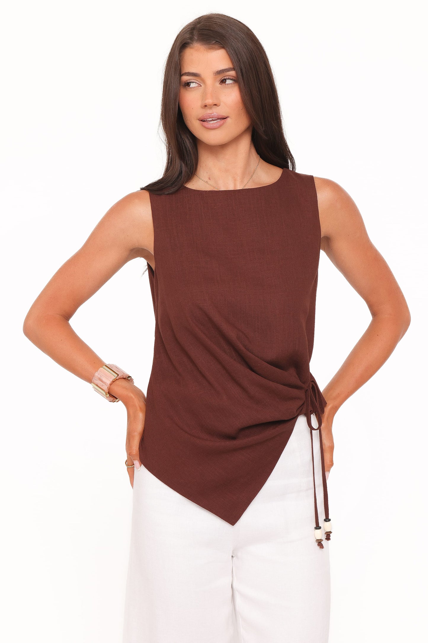 Heloise Side Tie Top - Dark Brown