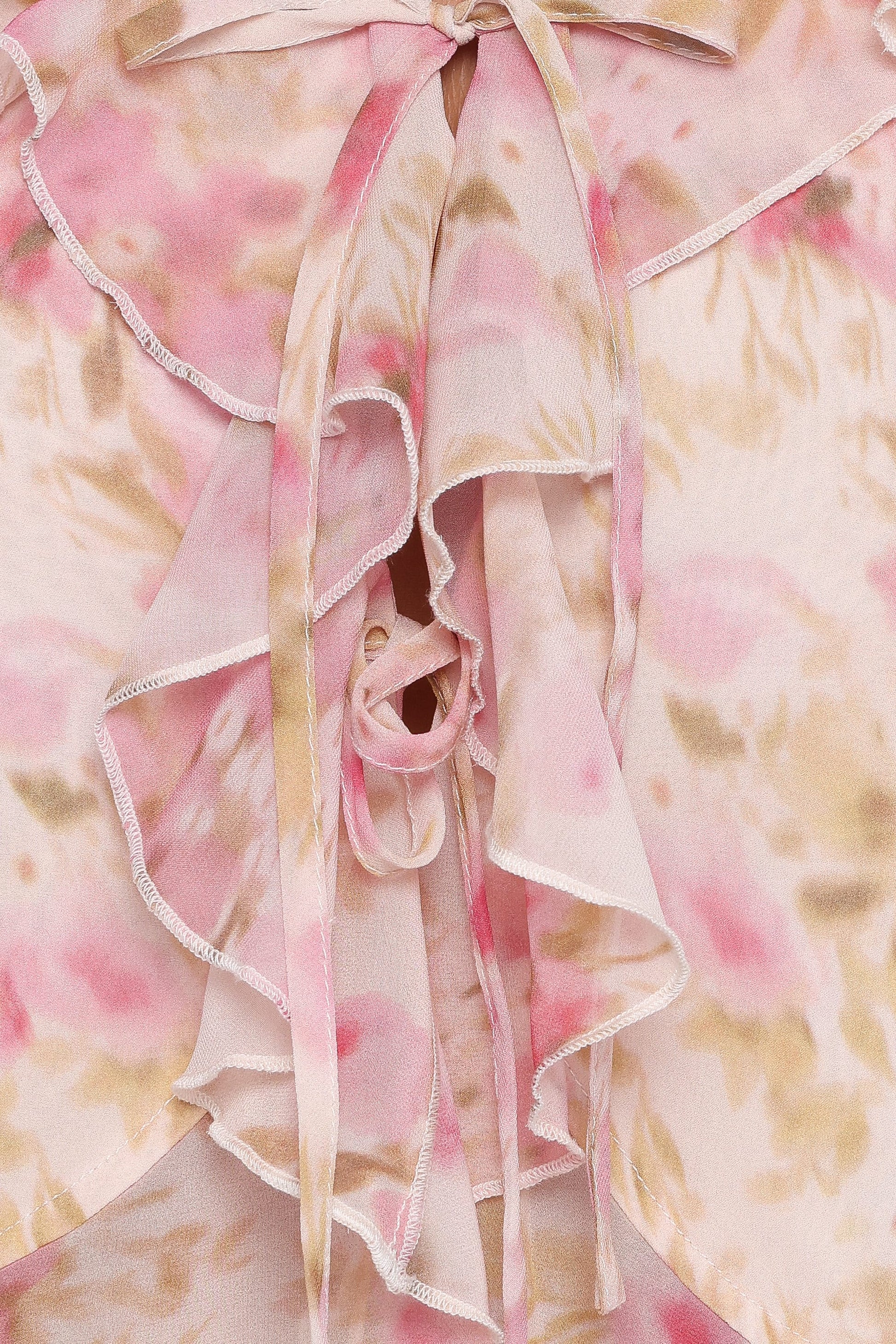 Ismena Tie Front Top - Blurred Pink Floral