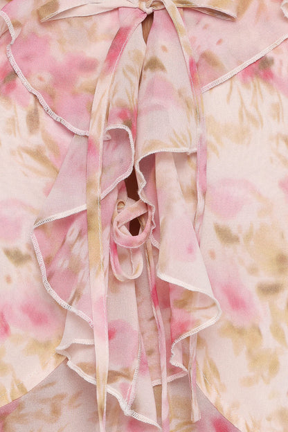 Ismena Tie Front Top - Blurred Pink Floral