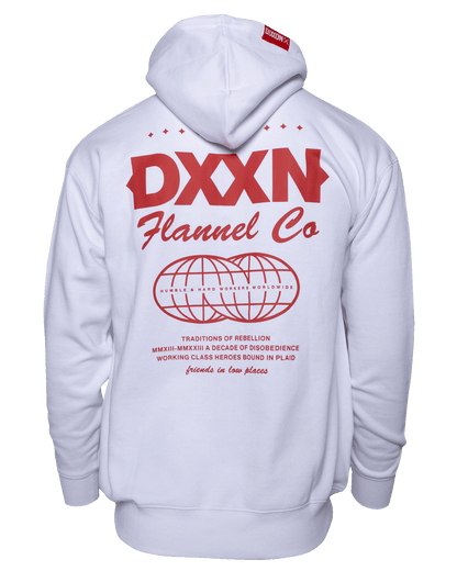 Red Tech Zip Up Hoodie - White