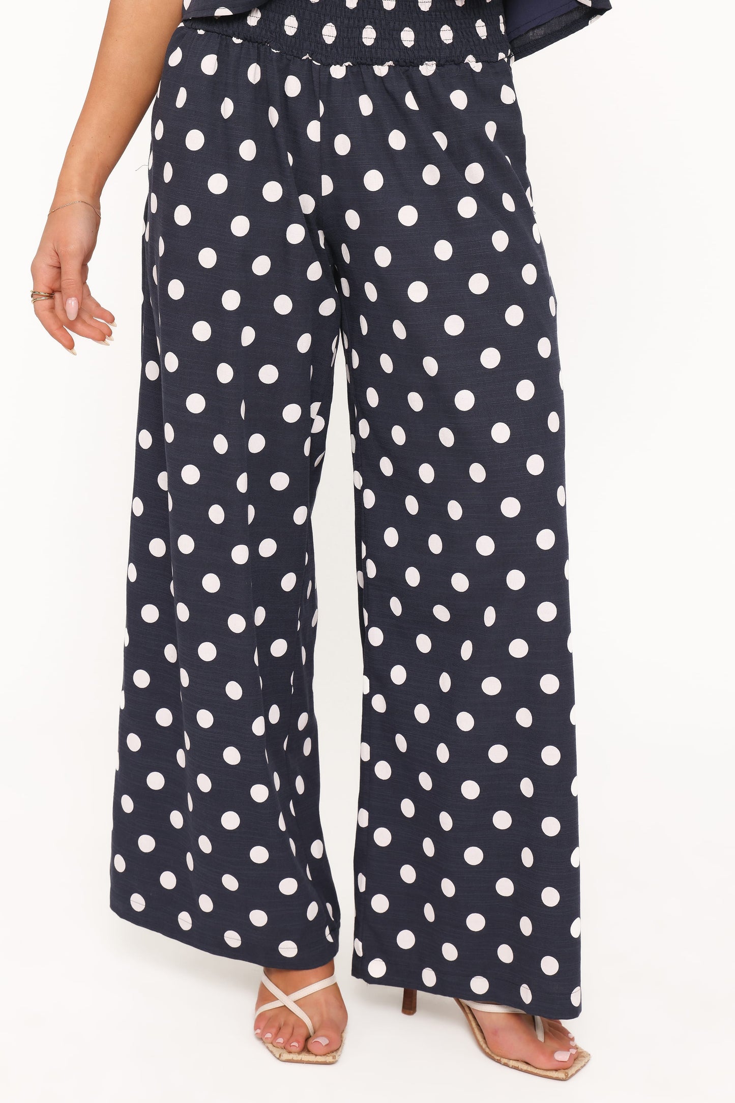 Jillian Smocked Pant Set - Navy Polka Dot