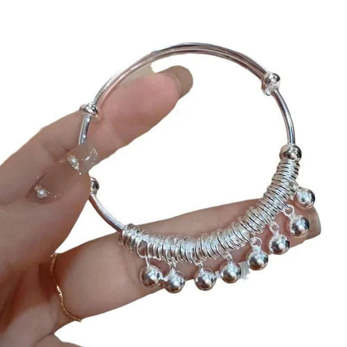 Adjustable Silver Bell Charm Bangle Bracelet