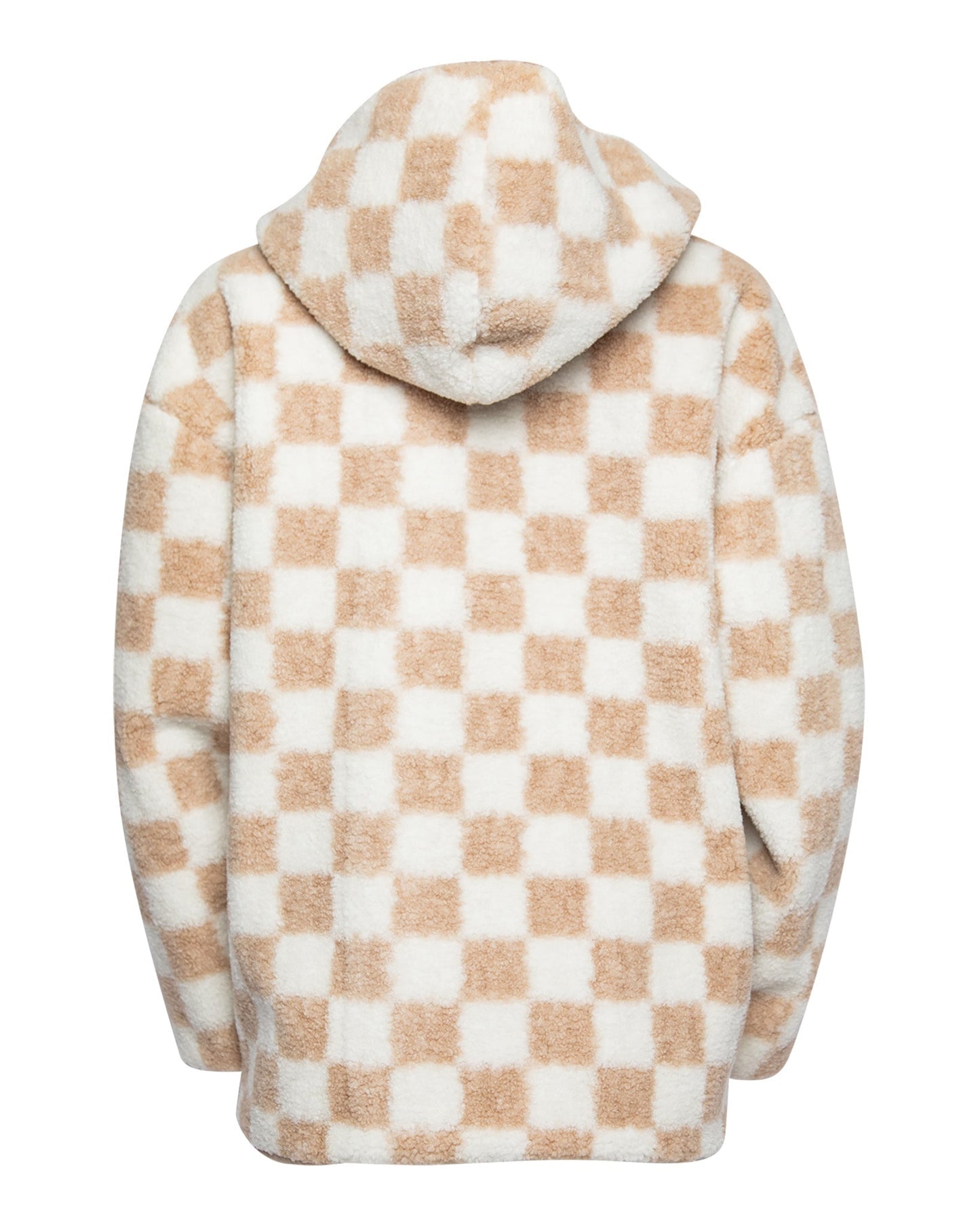 Women's Checkered Sherpa Cardigan - Tan & White