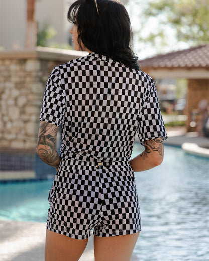 Women's Mesh Cover Up Shorts - Checkered